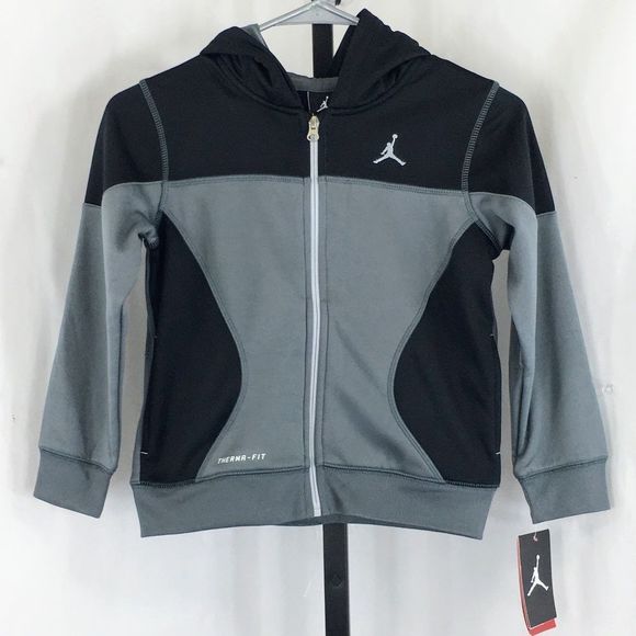 Jordan Other - Air Jordan Kids Jumpman Track Jacket Therma Full Zip Black Grey Hoodie Sz 6